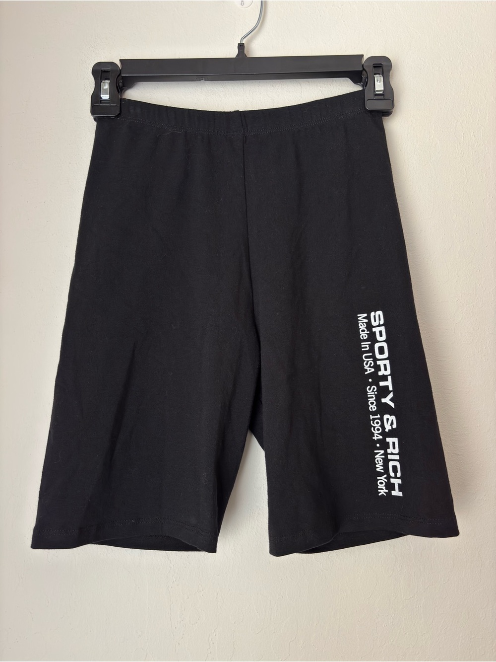 Sporty & Rich Logo Printed Bike Shorts Sz Small Black Fitted Active Made in USA